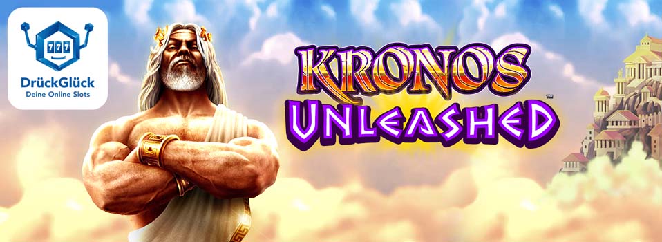 Kronos Unleashed Slot Logo neben dem Hauptcharakter über den Wolken